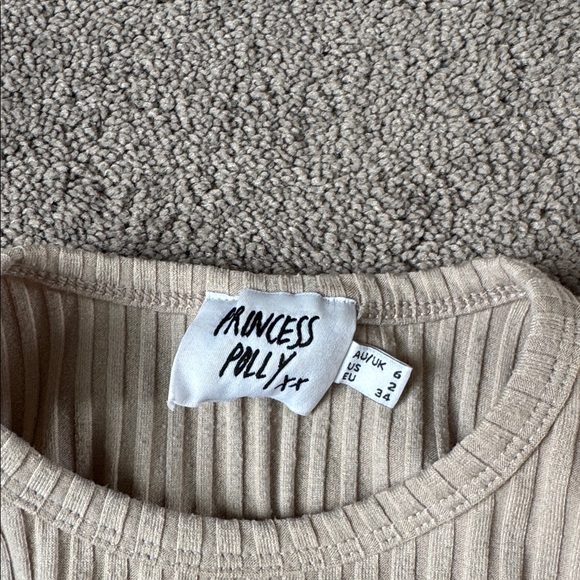 Princess Polly Tan Ribbed Tank Crop Top SIZE 2 - Picture 2 of 5